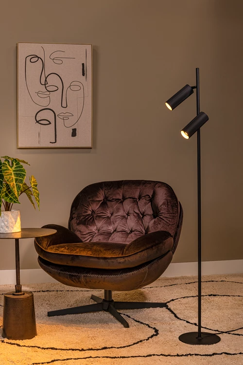 Lucide CLUBS - Vloerlamp - 2xGU10 - Zwart - sfeer 1